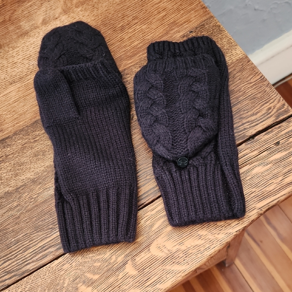 Under Armour Black Convertible Cable-Knit Women's Mittens - Picture 1 of 4